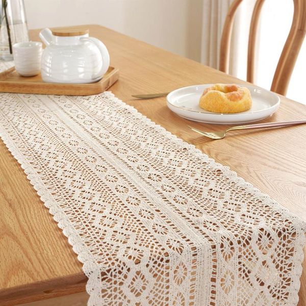 

table cloth pastoral hollow lace runner woven tassel idyllic crochet dining tables decor shoes cabinet cover