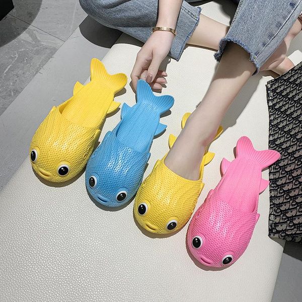 

fish slippers designer animal slides summer flip flops funny men shoes slipper flat for women, Black
