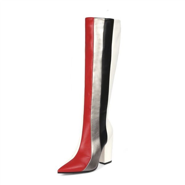 

boots olomm fashion women's winter high boot knee heel foot tips multi color shoes us women size 4-13 gdmi, Black