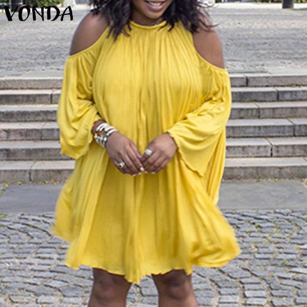 

casual dresses women summer dress 2021 vonda off shoulder party mini holiday sundress vestidos oversized robe femme, Black;gray