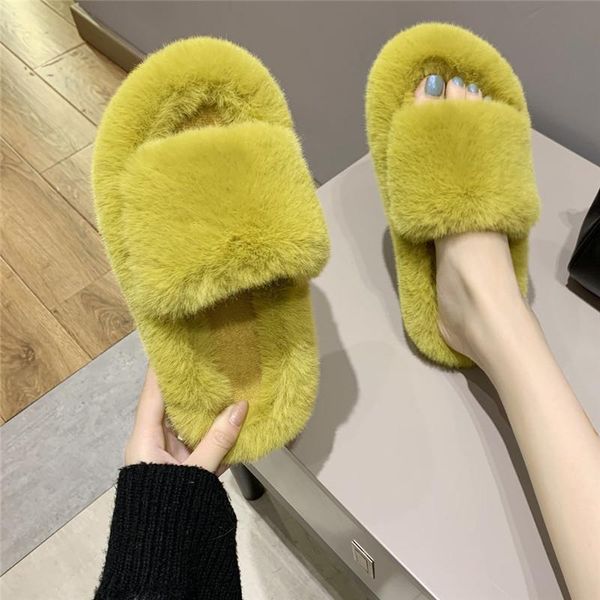 

woman slippers winter shoes for women platform home faux fur warm 3cm heel female slides plus size 42 slipper, Black