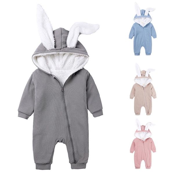 

rompers korean style winter baby boys girls clothes toddler girl warm plush hooded romper born jumpsuit, Blue