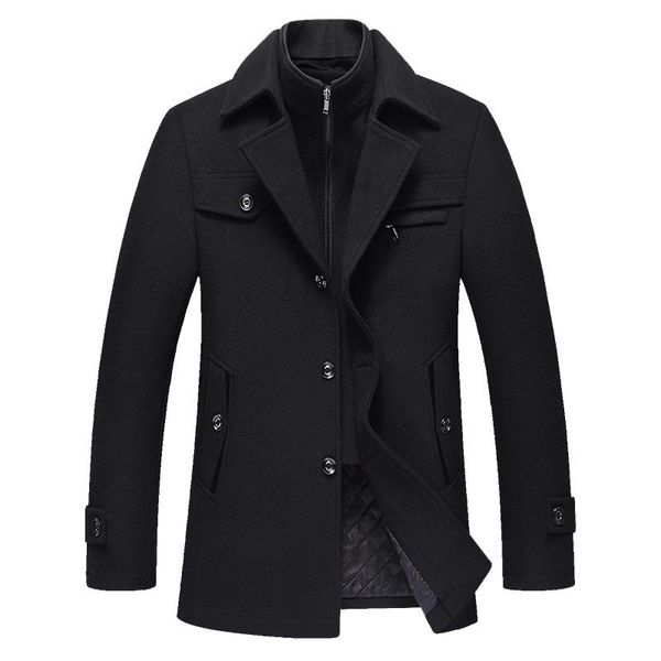 

men's wool & blends men casual coats autumn winter fleece zipper coat solid color office thicken jacket male fashion, Black