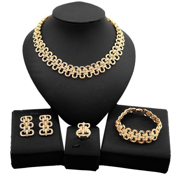 

earrings & necklace yulaili fashion african jewelry sets crystal choker stud bracelet ring for women gifts wholesale, Silver