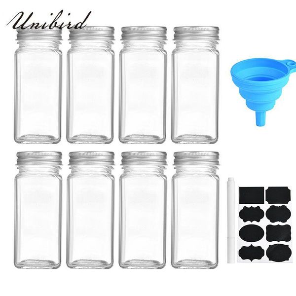 

unibird glass seasoning bottles set with lables and chalk kitchen spice jars pepper&salt container barbecue tool storage &