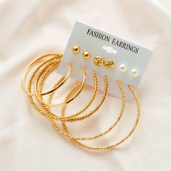 

hoop & huggie 6-pairs earrings set personality big circle for women crystal earing jewelry exaggerated earring gold color earings, Golden;silver