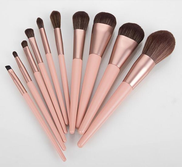 

color 10pcs makeup brushes set wooden handle with aluminum tube and nylon wool bag1