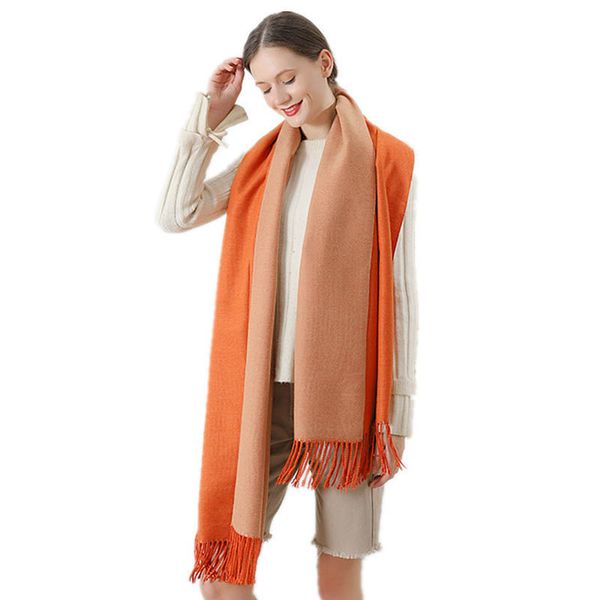 

reversible solid cloth wide scarves slouchy warm long scarf with tassels classical two colors pashmina, Blue;gray