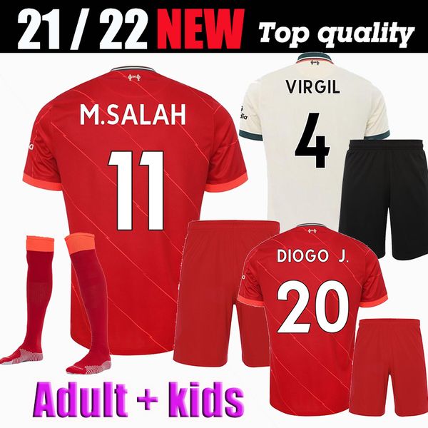 

21 22 kit mohamed salah firmino soccer jersey youth boys virgil mane a.becker alexander arnold football shirts henderson robertson diogo jer, Black