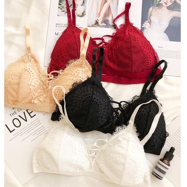 

french lace tube bra women triangle cup bralette lingerie comfortable padded underwear bustiers & corsets, Black;white