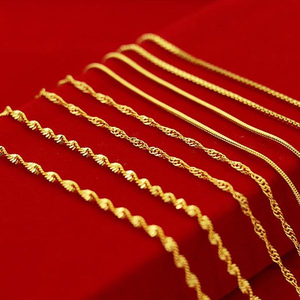 

chokers 24k gold necklace 45cm box chain/water ripple/single water ripple with chain for woman jewelry gift diy, Golden;silver