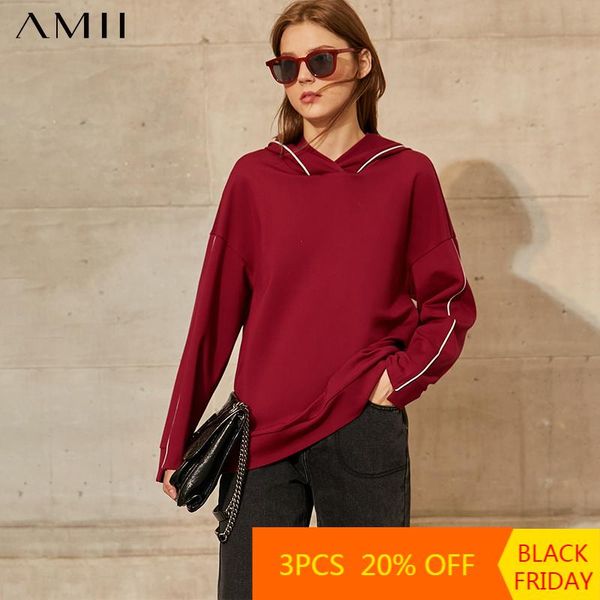 

women's hoodies & sweatshirts amii minimalism autumn winter for women fashion hooded patchwork loose sweatshirt pullover 12041055, Black