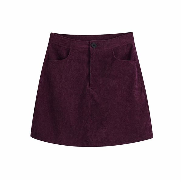 

evfer women autumn casual za purple corduroy mini skirts female stylish back double pockets high waist short skirt chic femme 210421, Black