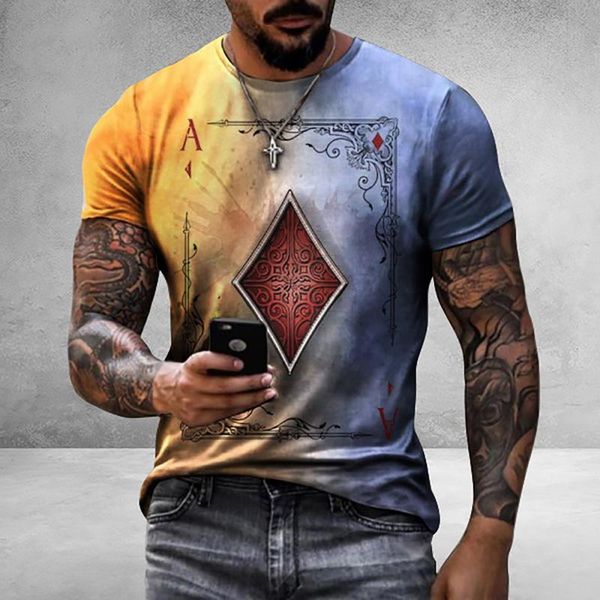

men's t-shirts 2021 playing cards diamond square print t-shirt men summer casual short sleeve pullover loose female, White;black