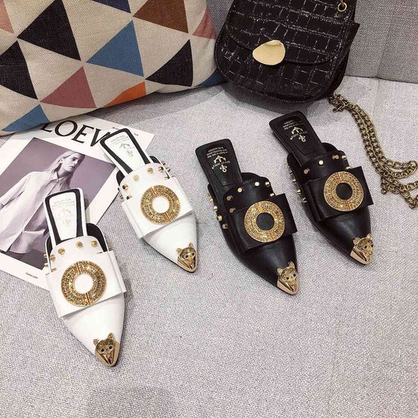 

slippers summer for women luxury shoes mule slip-on loafer slide ladies falts pointed toe designer fashion pumps z20w, Black