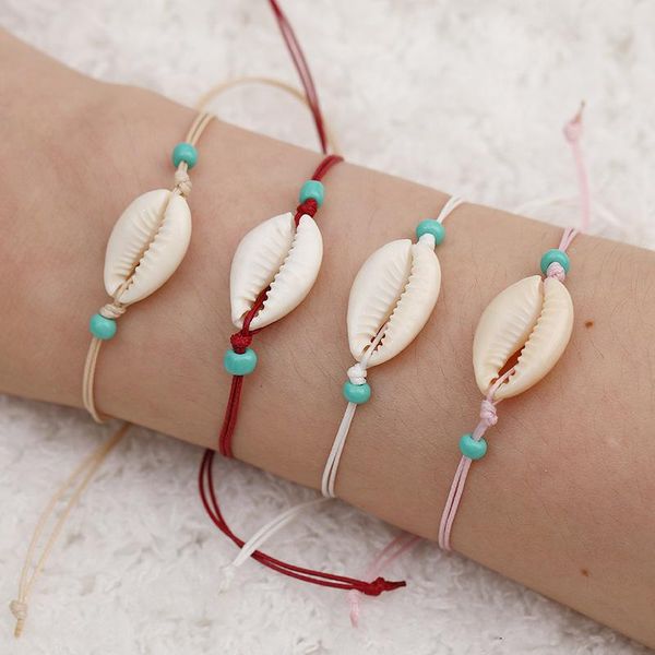 

natural shell lucky charm bracelets white card for women men beach seashell colorful string rope beads chains bangle diy jewelry 161 o2, Golden;silver