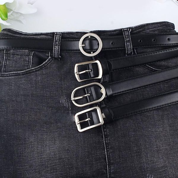

belts ladies fashion pu leather waist belt simple metal buckle waistband ceinture femme casual for women, Black;brown