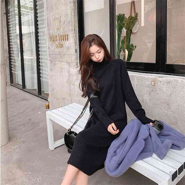 

turtleneck sweater skirt women spring and autumn fashion korean loose knitted door casual cotton 210427, White;black