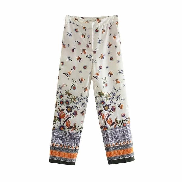 

women's pants & capris traf women 2021 fashion side pockets wide leg vintage high elastic waist female trousers streetwear, Black;white