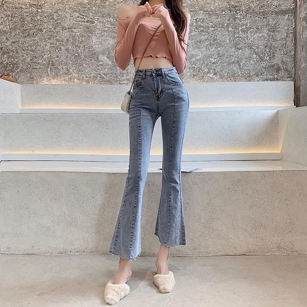 

women's jeans high waist for women summer fashion cozy skinny slim was thin simple flare splicing ladies, Blue