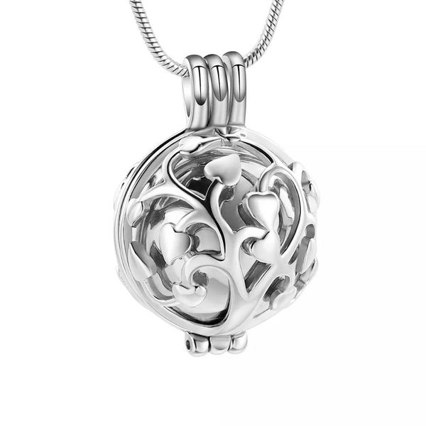 

cremation jewelry round hollow pendant urn necklace memorial ash keepsake for grandma /grandpa/dad/mom/sister/son, Silver