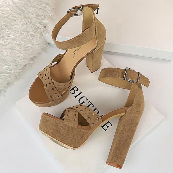 

dress shoes 2021 women 13cm high heels sandals 4cm platform gladiator chunky suede sandles fetish elegant stripper peep toe prom, Black