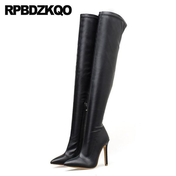 

boots extreme stiletto black 10 high heel big size shoes women fetish tall over the knee pointed toe waterproof