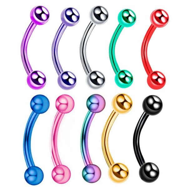 

navel & bell button rings body jewelry 10pcs/lot surgical steel m ball eyebrow piercing internally threaded curved barbell helix earring lip, Silver