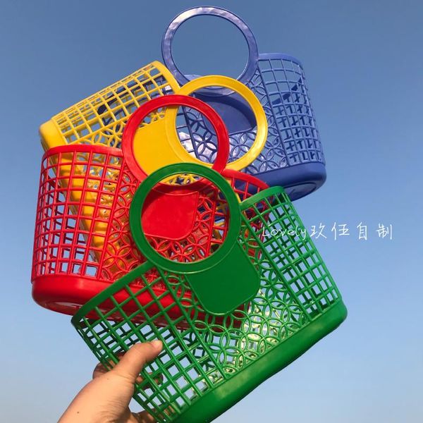 

evening bags hollow handmade plastic women handbag candy color high capacity woven basket for summer beach women's bag big shopper