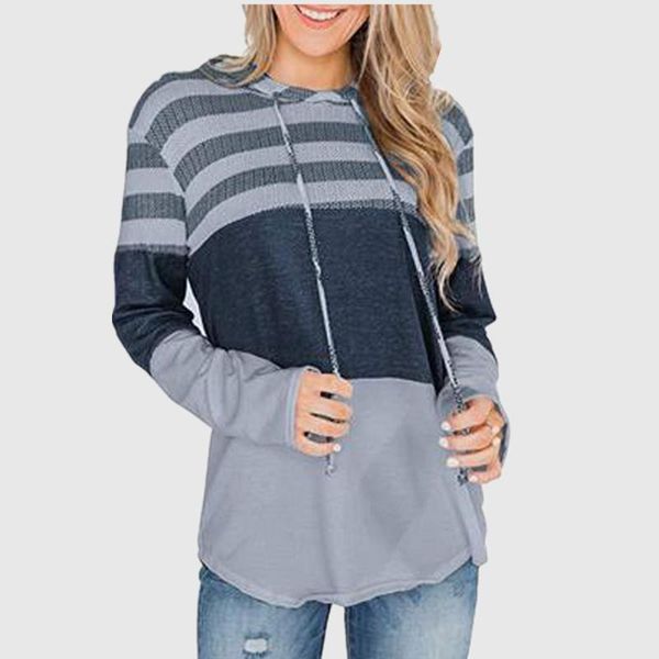 

women's hoodies & sweatshirts autumn winter long sleeve female casual loose striped with hooded women drawstring sweatshirt, Black