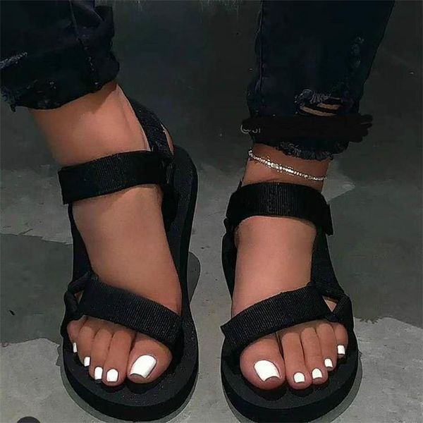 

sandals women's 2021 summer large casual antiskid beach shoes, Black