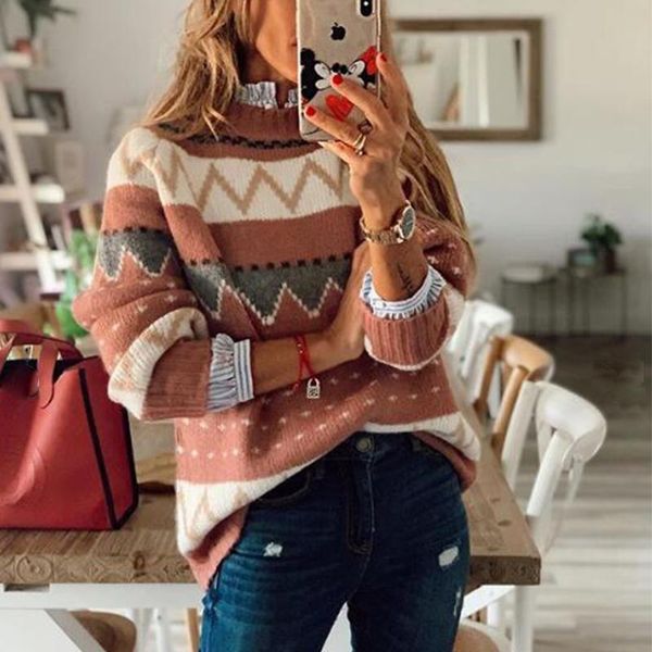 

women's sweaters sweater autumn and winter long-sleeved pullover round neck retro color contrast plus size, White;black