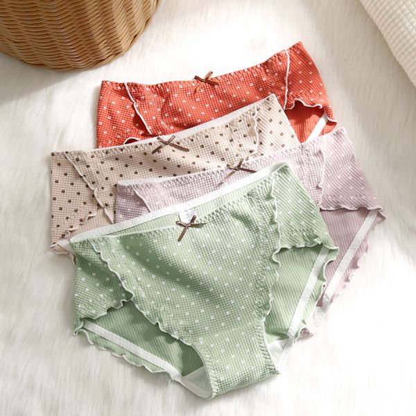 

2pieces/lot plus size womens cotton briefs new bow ruffles dots cute cotton panties of large sizes female underwear womens panties 2021, Black;pink