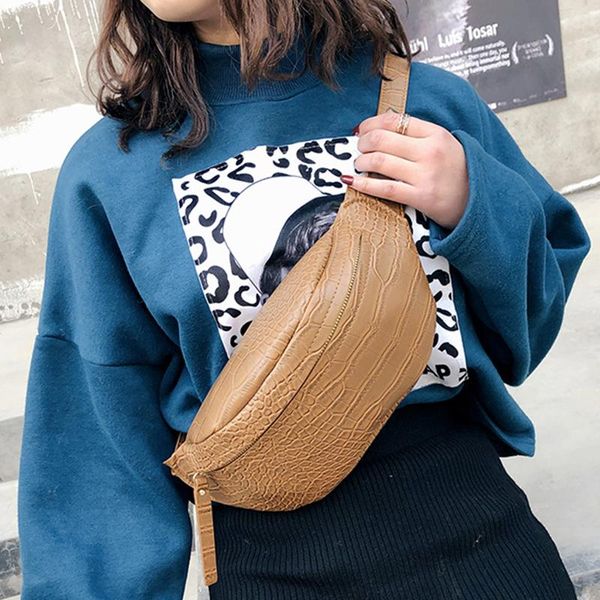 

fashion women chest bags solid color 2021 shoulder pu messenger leather waist