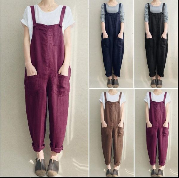 

jumper overalls cami loose women jumpsuits oversize dungarees pockets tank pants plus size s 5xl, Black;white