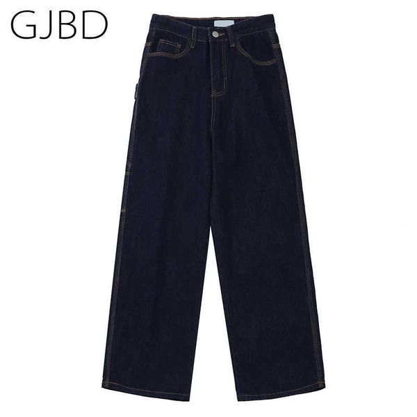 

women's jeans autumn streetwear fashion high waist straight pants vintage baggy casual wide leg ladies denim long trouser 210927, Blue