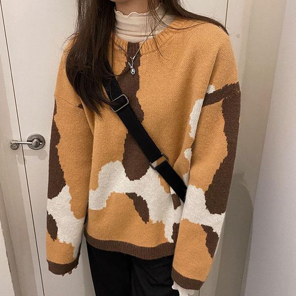 

women's sweaters oil painting sweater cozy oversized crew neck long sleeve thick pullover jumper fall winter knit /, White;black