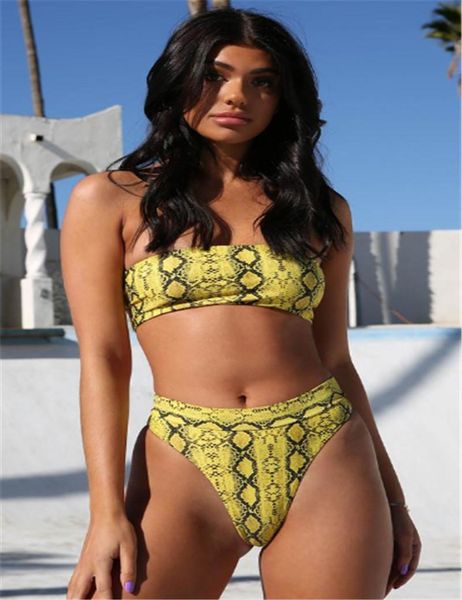 

women's swimwear snake skin print bikini set padded push-up bra swimsuit beachwear bathing suit, White;black