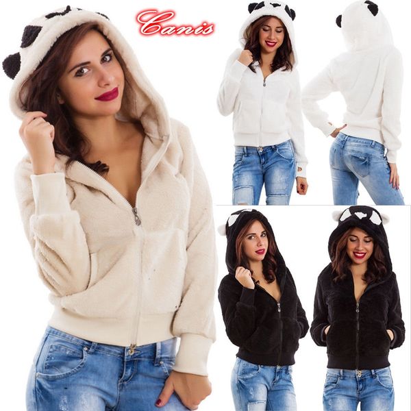 

winter warm women 3d panda fleece hoodie teddy bear jumper hooded sweatshirts coat, Black;brown