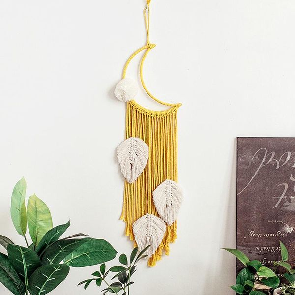 

tapestries modern hand woven tapestry macrame leaf moon tassel wall hanging decoration bedroom farmhouse children's room boho