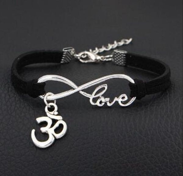 

charm bracelets wholesale 20pcs love 8 infinity om yoga zen 3d ohm bracelet pendant women/ men simple bracelets/bangles jewelry gift, Golden;silver