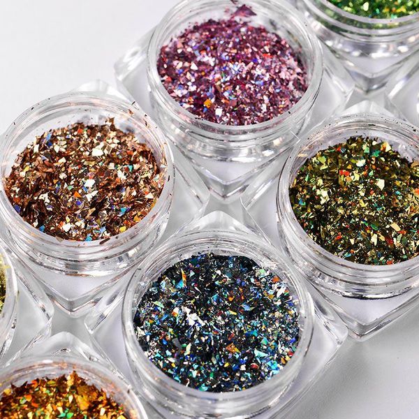 

nail glitter four lily 1 box chameleon sequins holographic powder dust dazzling transparent manicure art decoration, Silver;gold