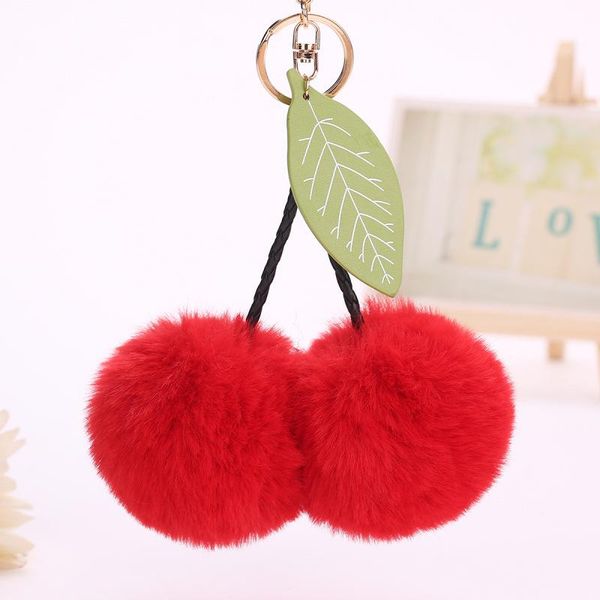 

keychains cute faux fur ball pompom cherry keychain fluffy pompon key chain pom toy keyring bag charms car trinket, Silver