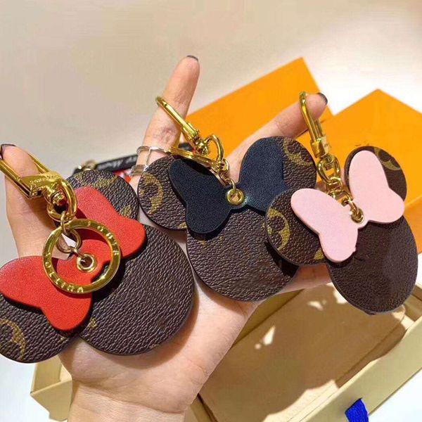 

mouse design leather keychain animal design bow pendant bag charm for girl fashion cute keyring holder women key chain ring jewelry, Slivery;golden