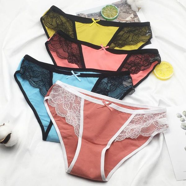 

women's panties 3 pcs / lot for women lace cotton underwear  l xl 9417, Black;pink