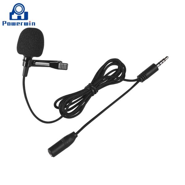 

powerwin mini 3.5mm clip-on lapel lavalier condenser microphone mic with headphone output for cellphone dslr camera computer pc microphones