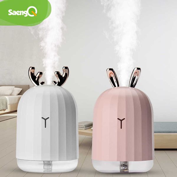 SaengQ Luftverteiler 220 ml Luftbefeuchter ätherisches Aromaöl USB Mini Cool Mist Maker Fogger mit LED-Nachtlampe 210724