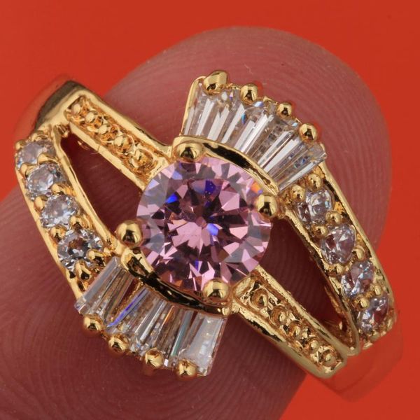 

wedding rings stunning pink gems zircon gold party jewelry us# solitaire ring size 6 / 7 8 9 s1845, Slivery;golden