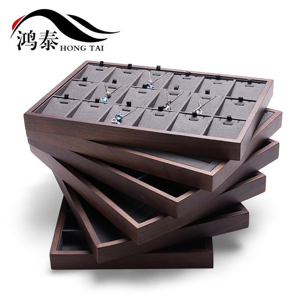 

jewelry pouches, bags black walnut storage tray ring earrings necklace display window props in stock, Pink;blue