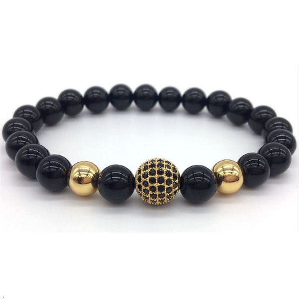 

bracelet fashion personality jewelry micro inlaid black zircon round beads men's bracelet diy, Golden;silver